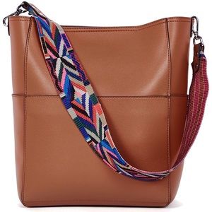 Brown Leather Hobo Bag Purse Colorful Strap NWT